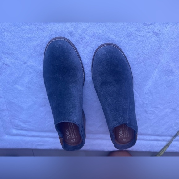 Toms Leila Forged Iron Grey Suede Stacked Chunky Black Heel Mules. W7 - Picture 12 of 13